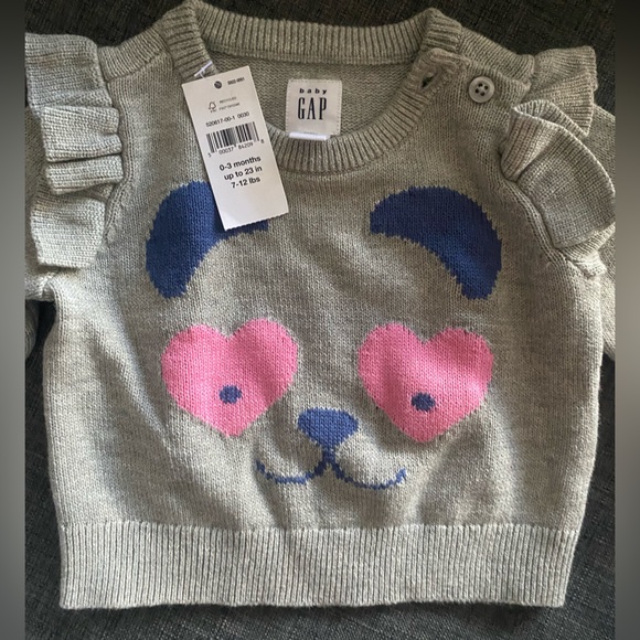 NWT Baby Gap Bear Heart Ruffle Pullover Sweater 0-3 months + bag - Picture 1 of 5